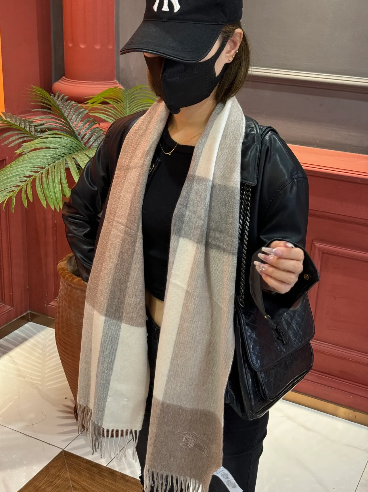 Burberry Classic Check Beige Gray Cashmere Scarf 2