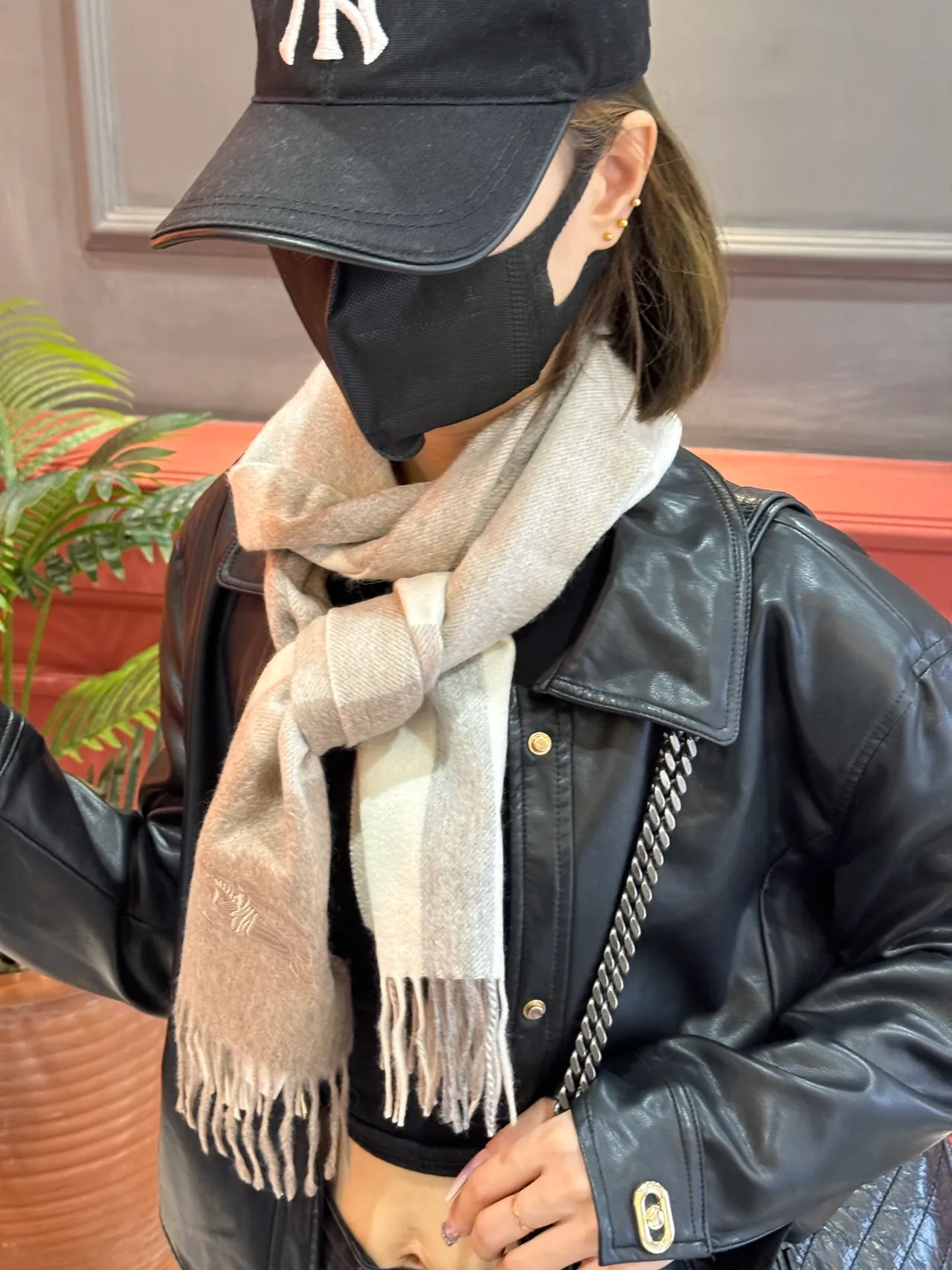 Burberry Classic Check Beige Gray Cashmere Scarf 4