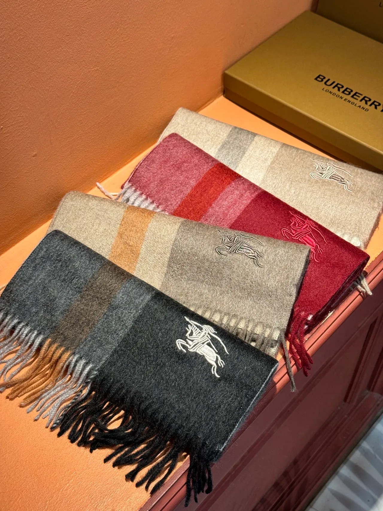 Burberry Classic Check Beige Gray Cashmere Scarf 5
