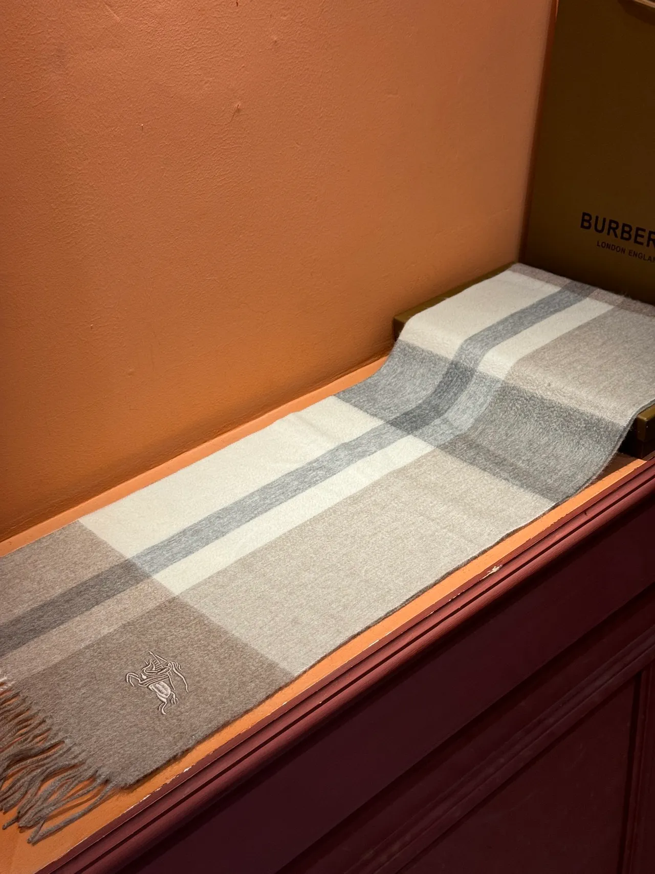 Burberry Classic Check Beige Gray Cashmere Scarf 7