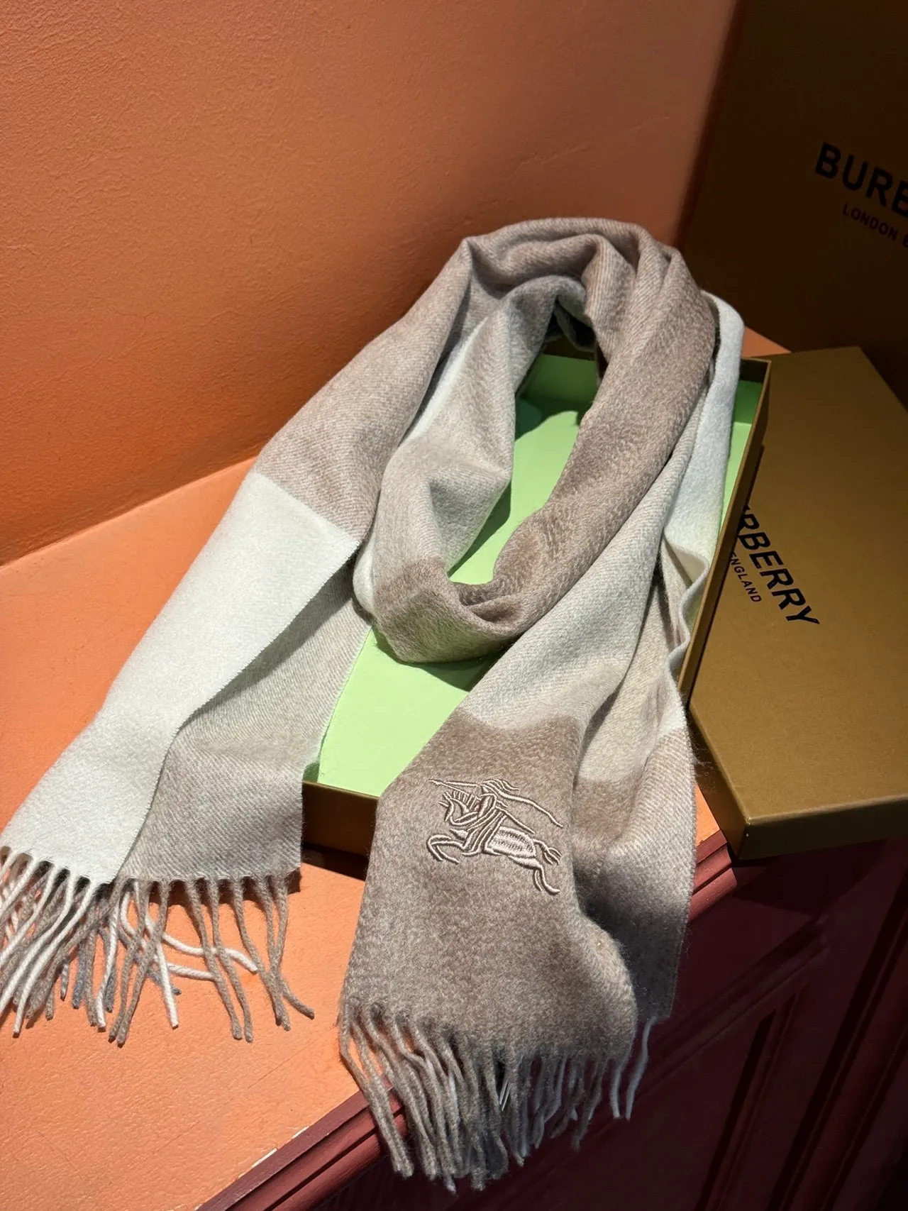Burberry Classic Check Beige Gray Cashmere Scarf 9