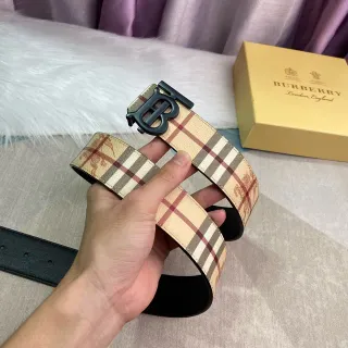 Burberry Knight Beige Red Black Check Leather Belt
