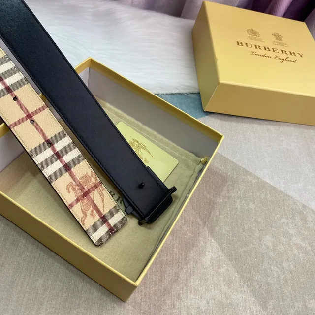 Burberry Knight Beige Red Black Check Leather Belt 5