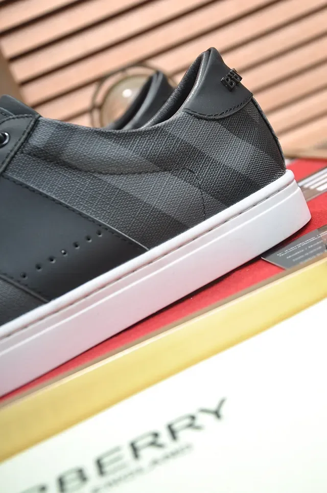 Burberry Knight Black Gray House Check Panel Perforated Toe Cap Lifestyle Sneakers 2