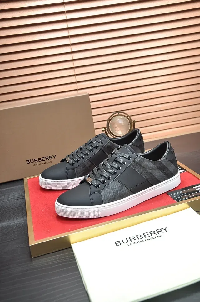 Burberry Knight Black Gray House Check Panel Perforated Toe Cap Lifestyle Sneakers 4