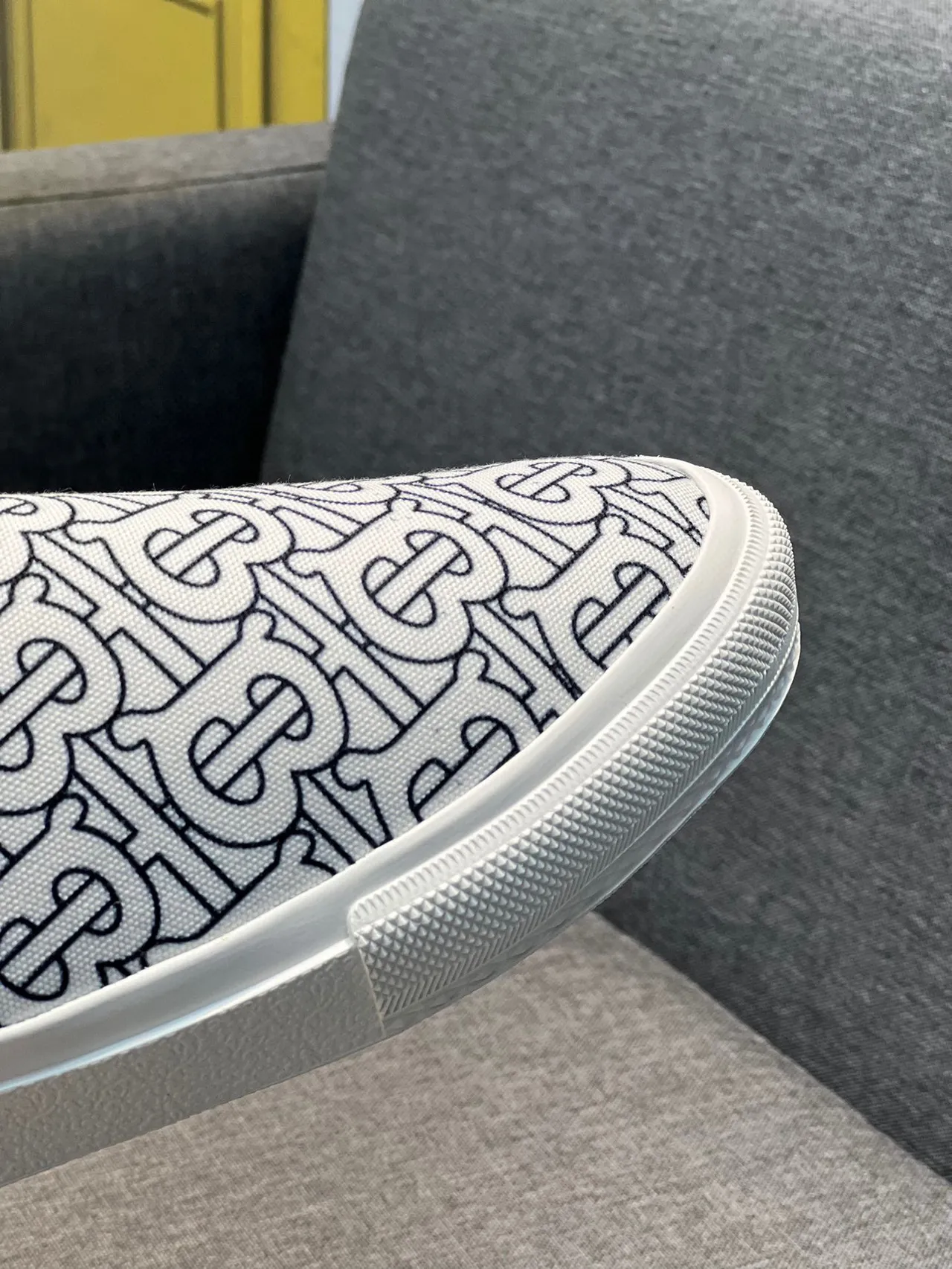 Burberry Monogram Mule White Black Canvas Slip-On Casual Shoes 4