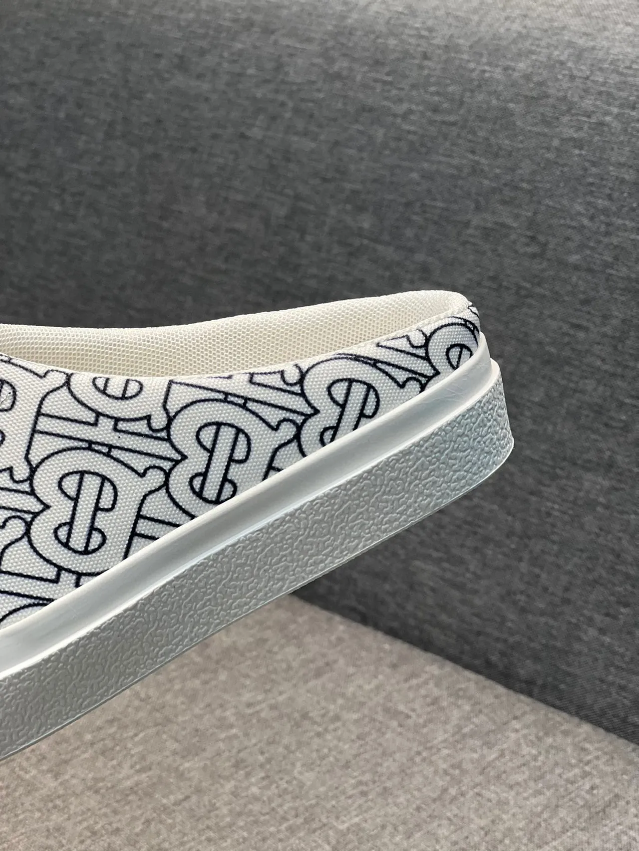 Burberry Monogram Mule White Black Canvas Slip-On Casual Shoes 8