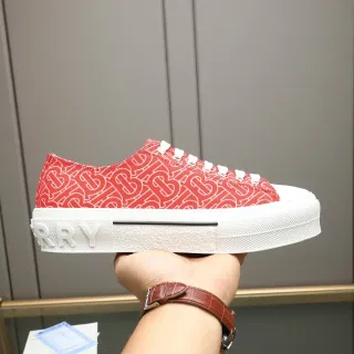 Burberry Red White Monogrammed Canvas Platform Sole Lifestyle Sneakers