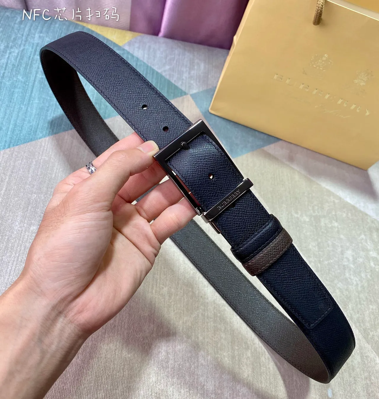 Burberry Reversible Textured Leather Belt 2