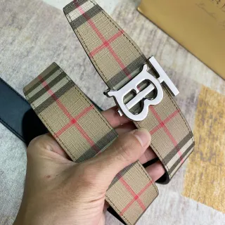 Burberry TB Check Belt Beige Red Vintage Monogram Buckle Canvas Belt
