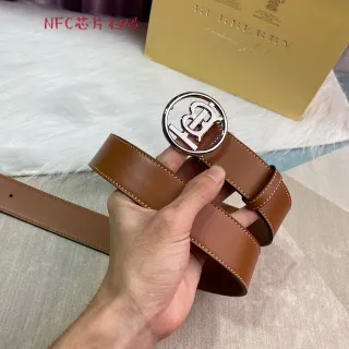 Burberry Thomas Monogram حزام بني فضي دائري مشبك بني فاتح جلد ناعم