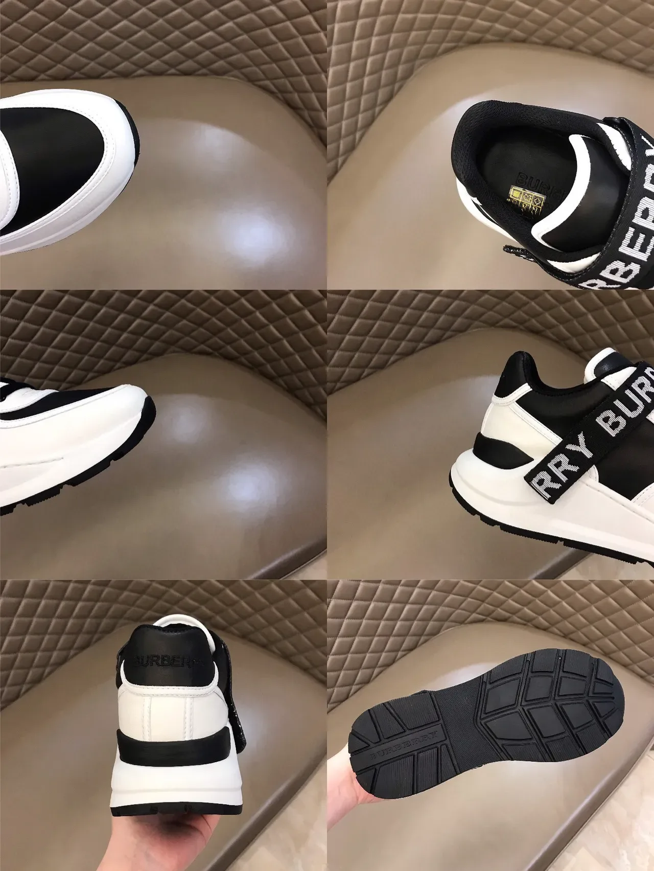 Burberry zapatillas lifestyle de dos tonos blanco y negro con correa logo 2