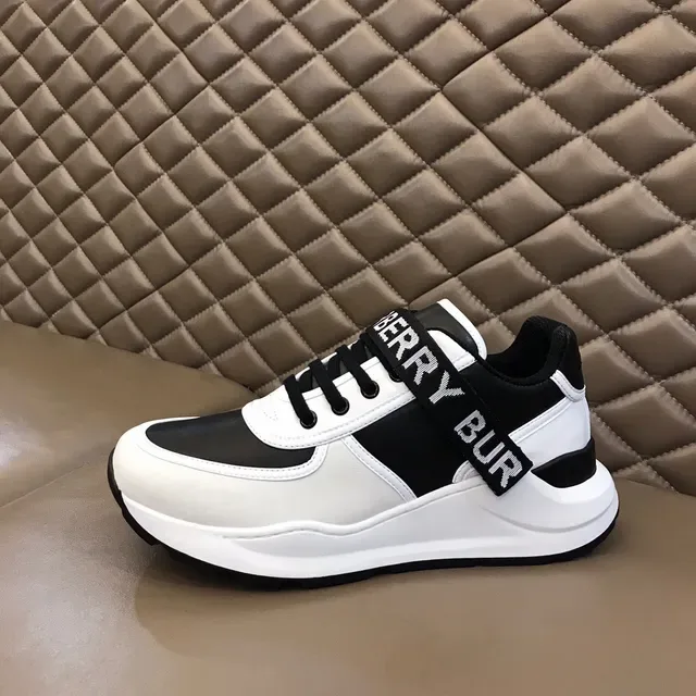Burberry zapatillas lifestyle de dos tonos blanco y negro con correa logo 5