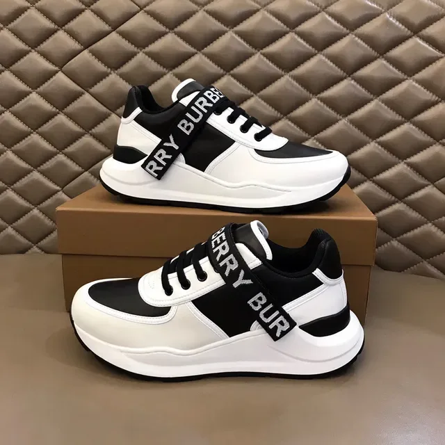 Burberry zapatillas lifestyle de dos tonos blanco y negro con correa logo 7