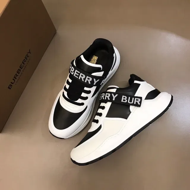 Burberry zapatillas lifestyle de dos tonos blanco y negro con correa logo 8