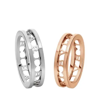 Bvlgari B.zero1 银金双带镂空Logo戒指