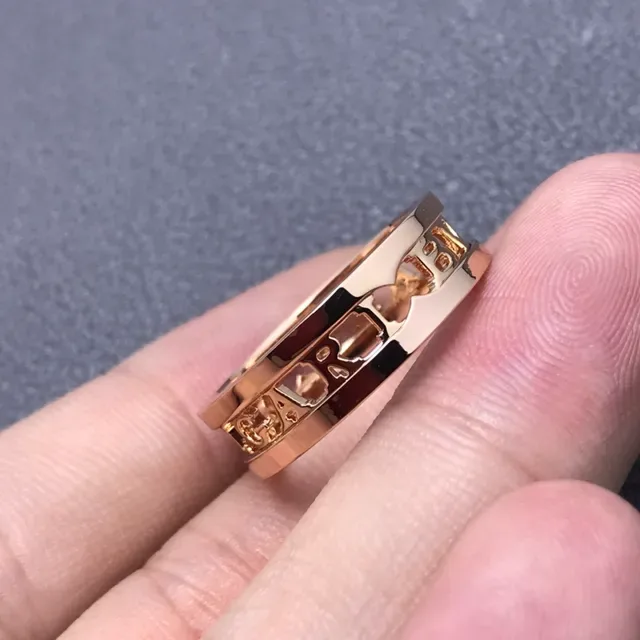 Bvlgari B.zero1 Silver Gold Double-Band Cut-Out Logo Ring 2