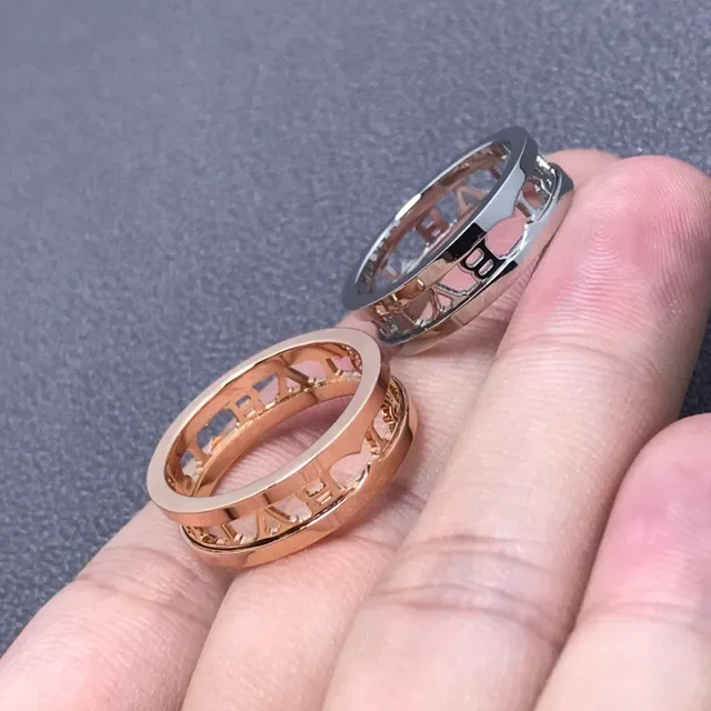 Bvlgari B.zero1 Silver Gold Double-Band Cut-Out Logo Ring 5