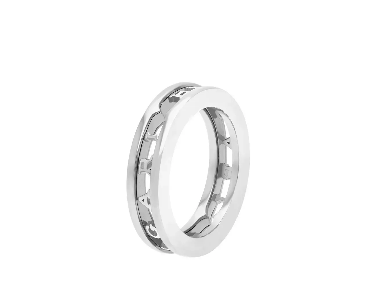 Bvlgari B.zero1 Silver Gold Double-Band Cut-Out Logo Ring 6