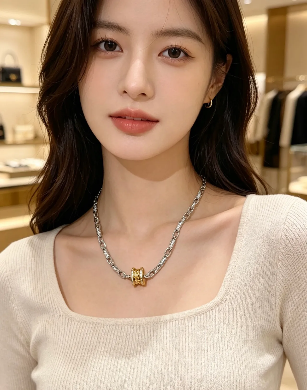 Bvlgari B.zero1 双色 铺镶钻石 旋转图案 项链 7