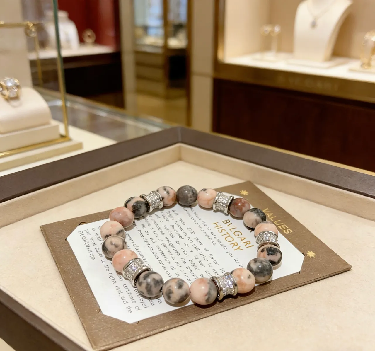 Bvlgari Beaded Marbled Stone and Pavé Silver Bracelet 3