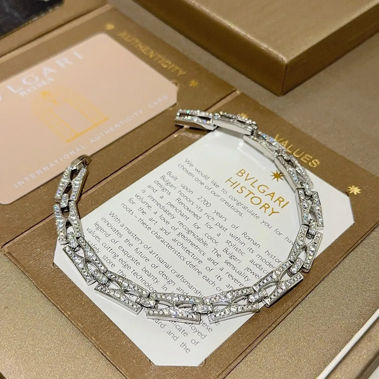 Bvlgari Geometric Pavé-Set Interlocking Link Bracelet 5