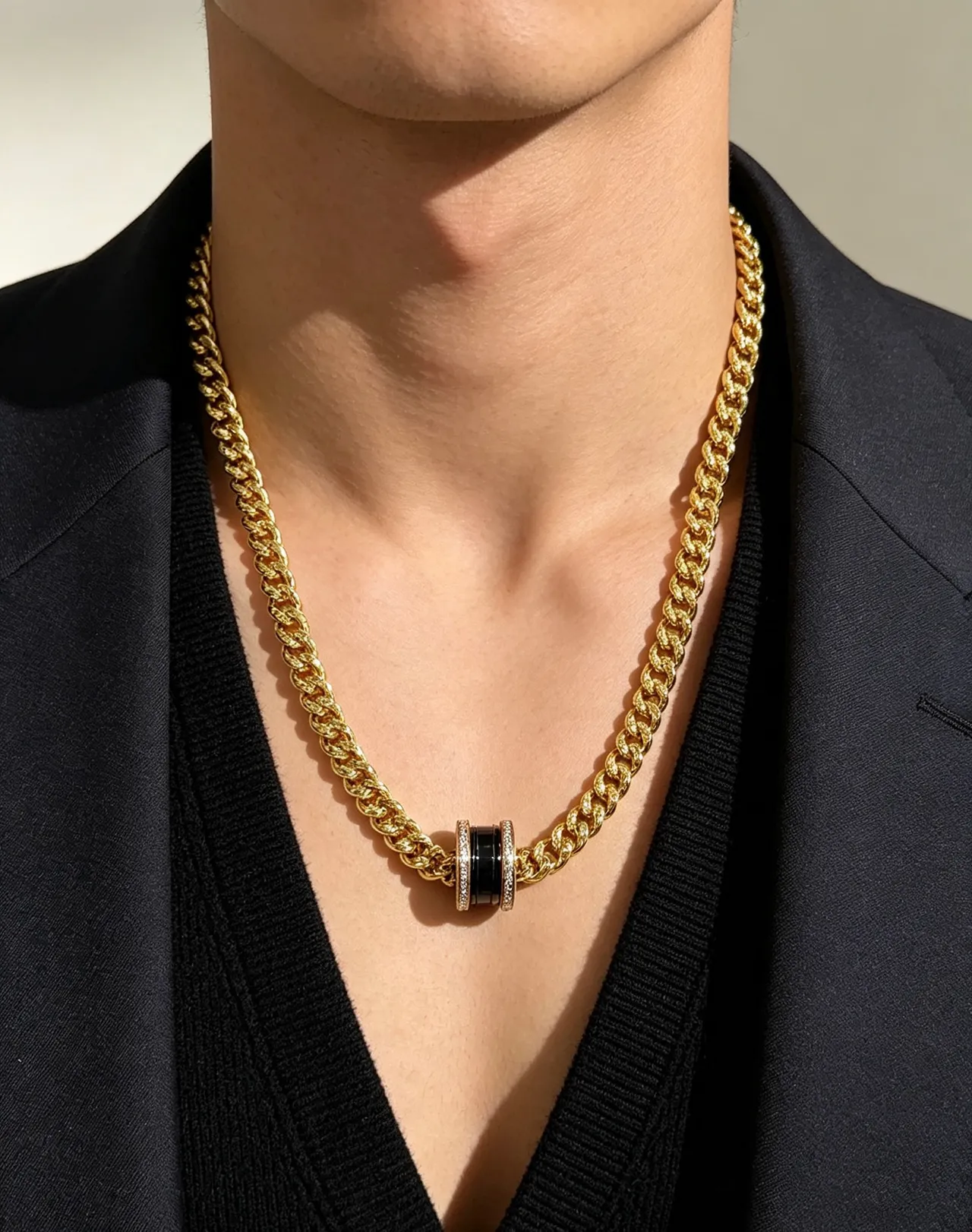 Bvlgari قلادة سلسلة كيرب ذهبي أسود سيراميك مركز مزدوج الحلقات 6
