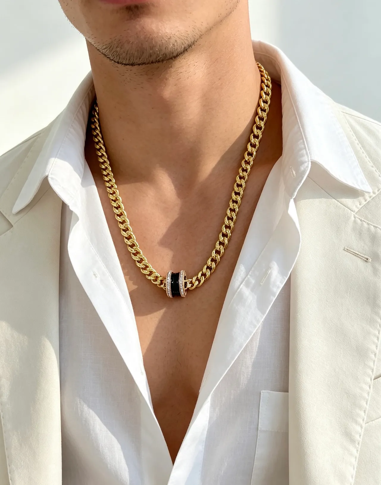 Bvlgari قلادة سلسلة كيرب ذهبي أسود سيراميك مركز مزدوج الحلقات 8