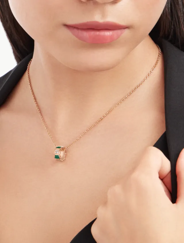 Bvlgari Gold Green Chain Emerald-Set Pendant Necklace 8