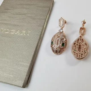 Bvlgari ذهب أخضر هندسي مفتوح دمعة ظل أقراط