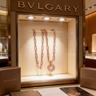 Bvlgari Gold White Geometric Link Chain Tone Necklace