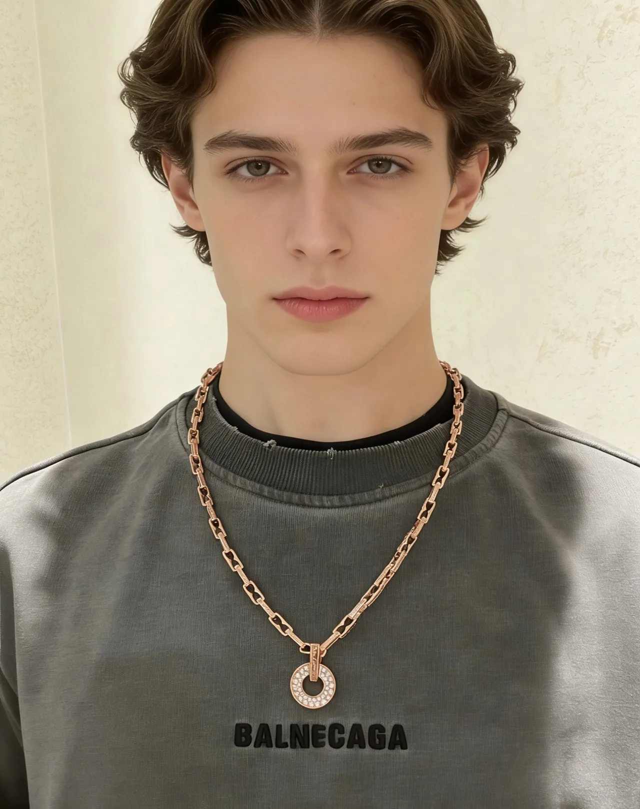 Bvlgari 黄金白色几何链条色调项链 4