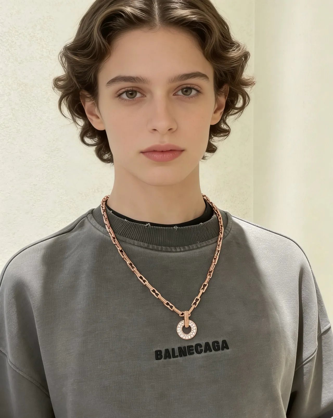 Bvlgari 黄金白色几何链条色调项链 8