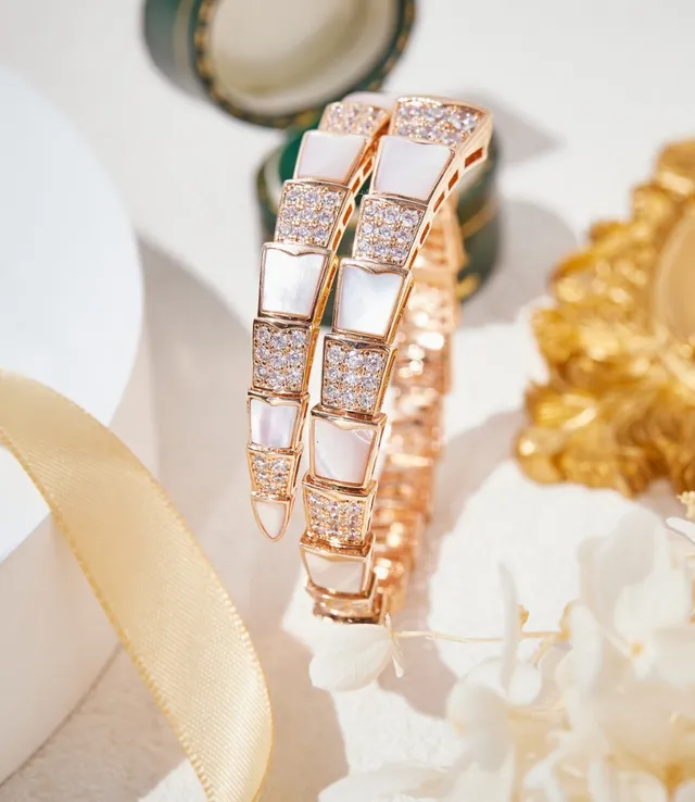 Bvlgari Gold White Segmented Scale Motif Rose Bracelet 2