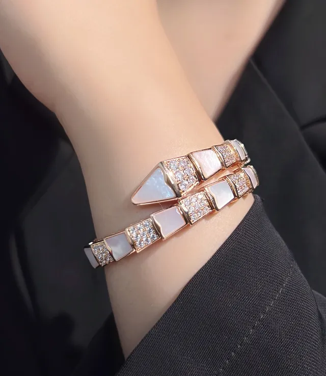 Bvlgari Gold White Segmented Scale Motif Rose Bracelet 4