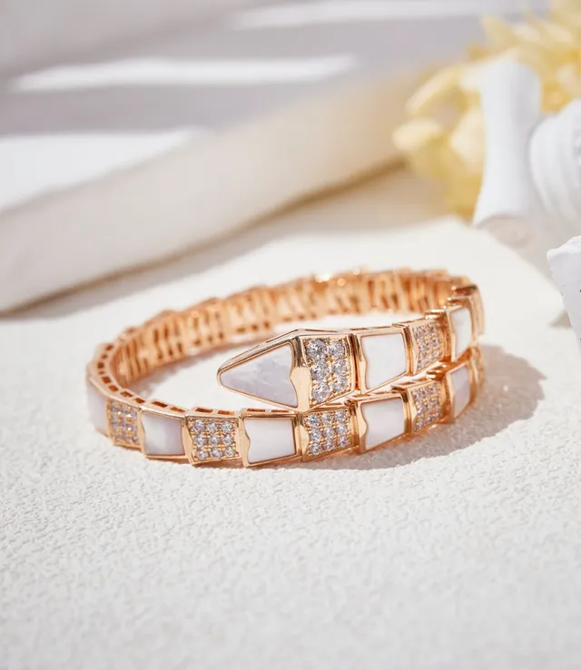 Bvlgari Gold White Segmented Scale Motif Rose Bracelet 5