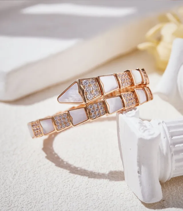 Bvlgari Gold White Segmented Scale Motif Rose Bracelet 7