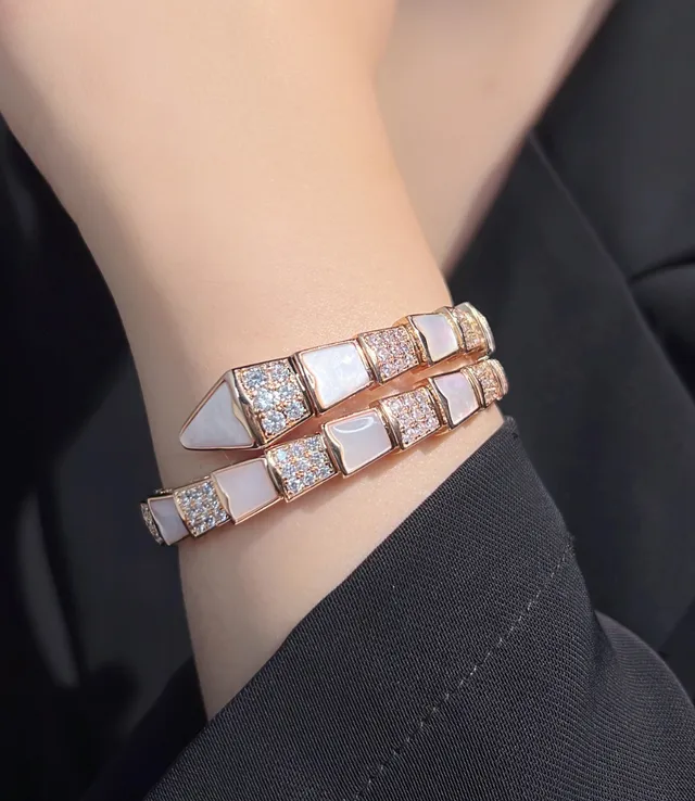Bvlgari Gold White Segmented Scale Motif Rose Bracelet 8