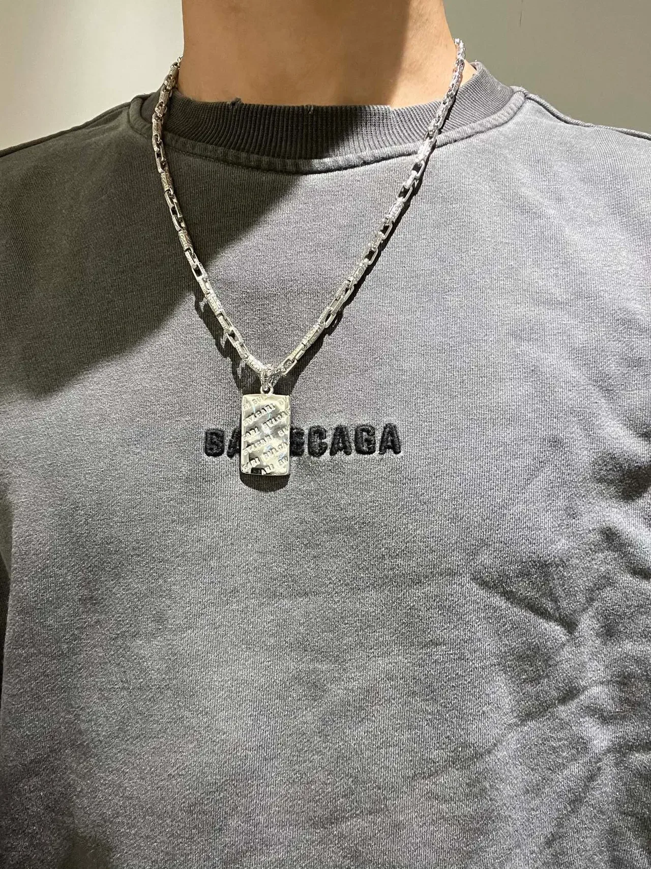 Bvlgari Iconic Tag चांदी लिंक चेन उकेरी टैग नेकलेस 5