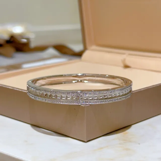 Bvlgari Pavé Double-Row Geometric Cutout Gold-Tone Bracelet 3