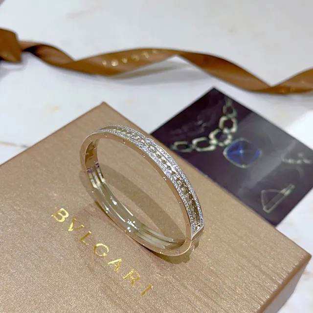 Bvlgari Pavé Double-Row Geometric Cutout Gold-Tone Bracelet 9