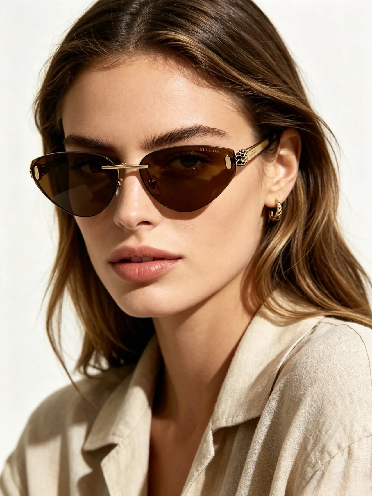 Bvlgari Serpenti Cat-Eye نظارات شمسية ذهبية تدرج بني 2