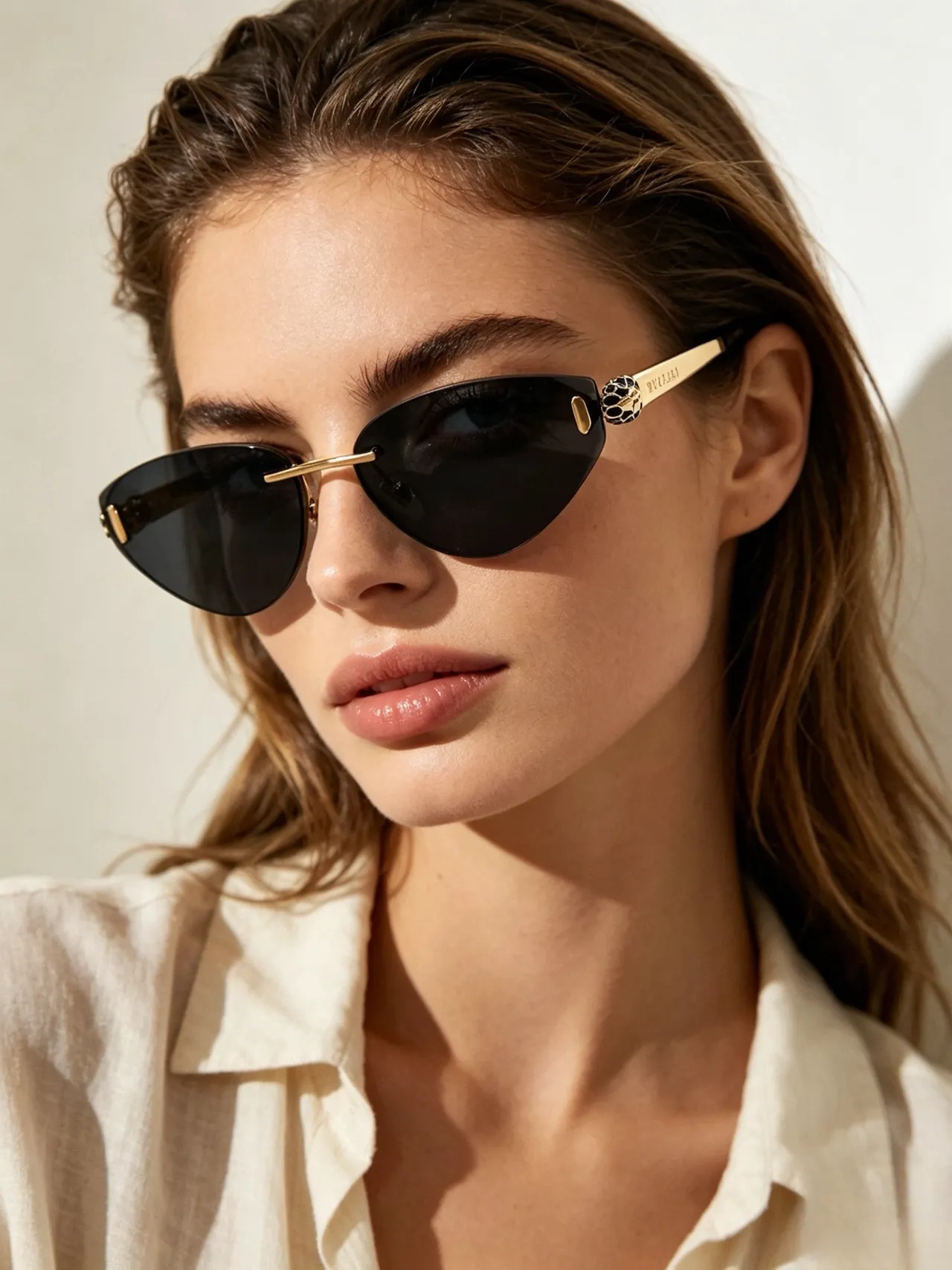 Bvlgari Serpenti Cat-Eye نظارات شمسية ذهبية تدرج بني 3