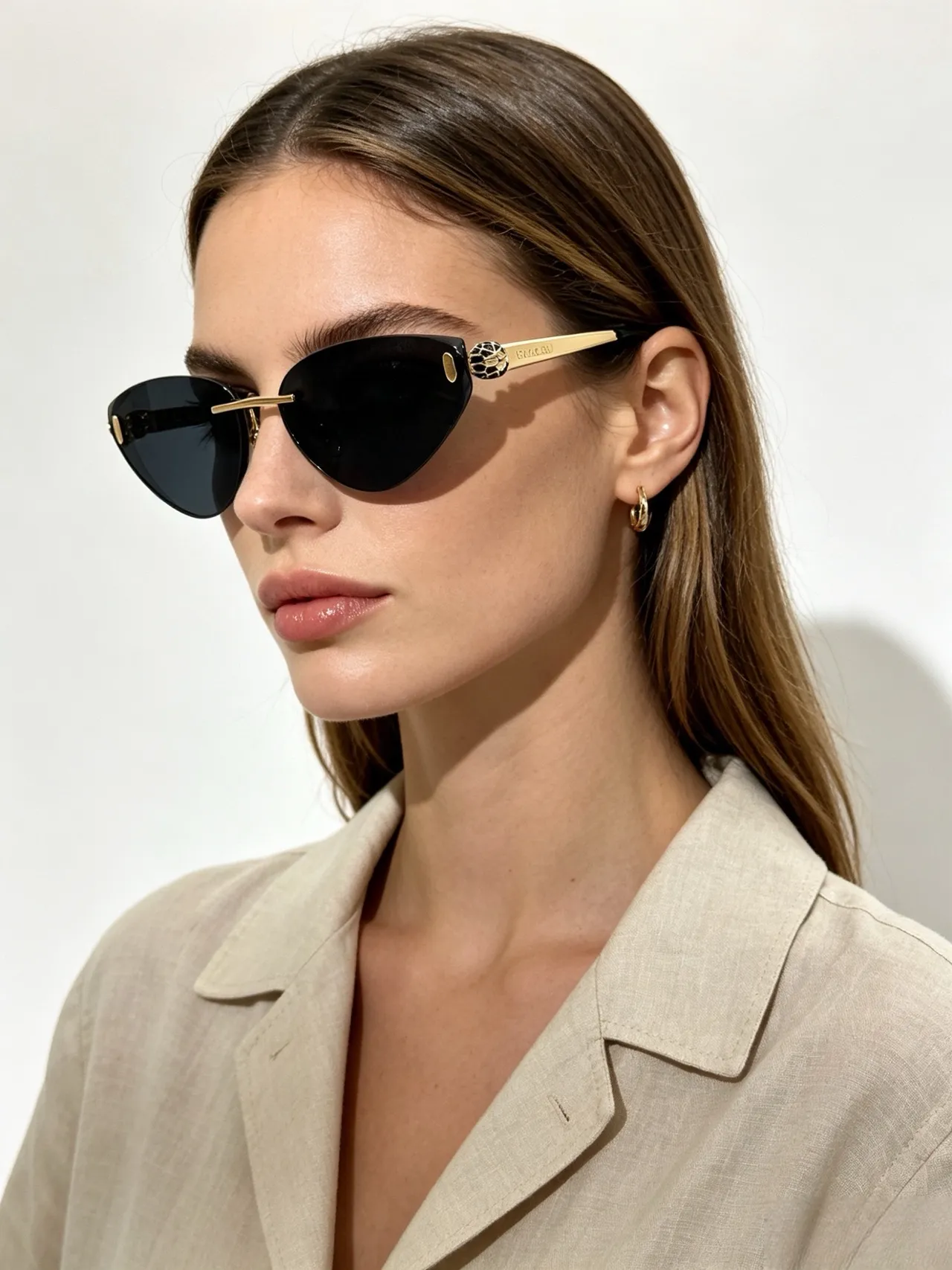 Bvlgari Serpenti Cat-Eye نظارات شمسية ذهبية تدرج بني 4