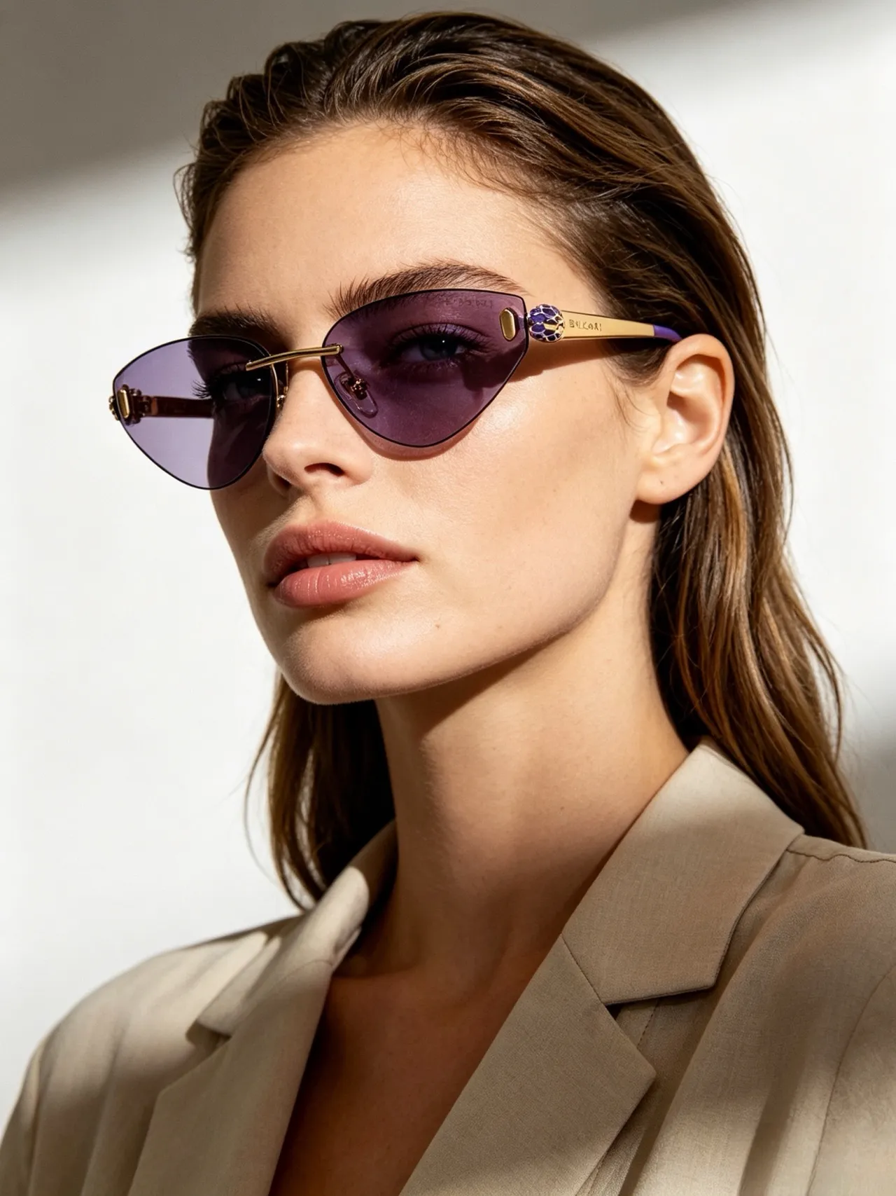 Bvlgari Serpenti Cat-Eye نظارات شمسية ذهبية تدرج بني 6