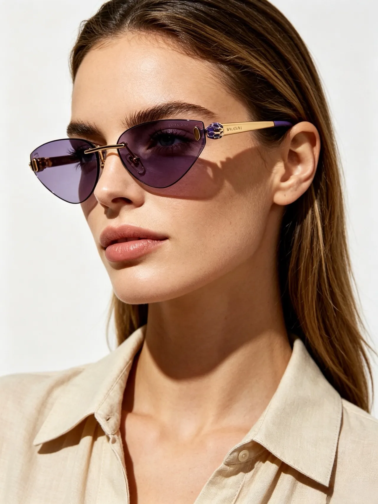 Bvlgari Serpenti Cat-Eye نظارات شمسية ذهبية تدرج بني 7
