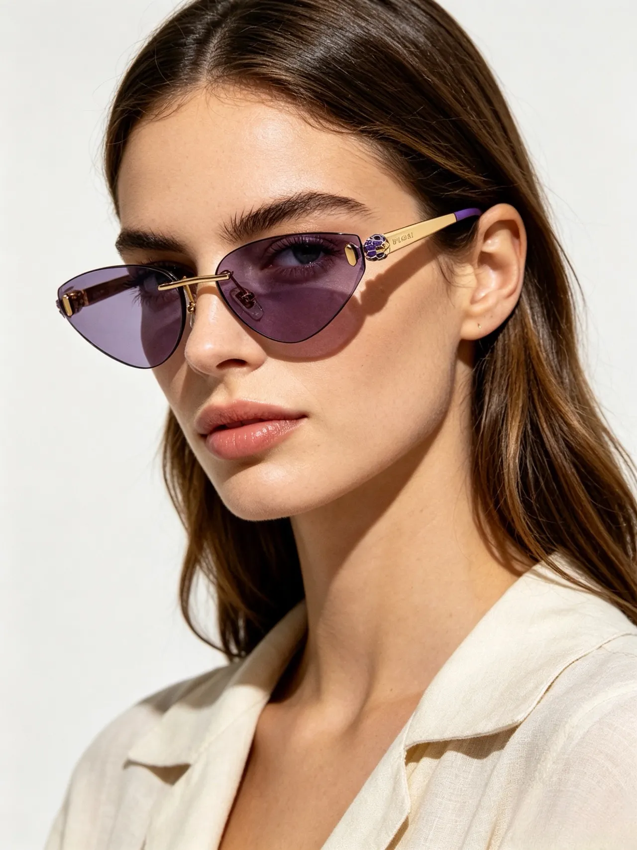 Bvlgari Serpenti Cat-Eye نظارات شمسية ذهبية تدرج بني 8
