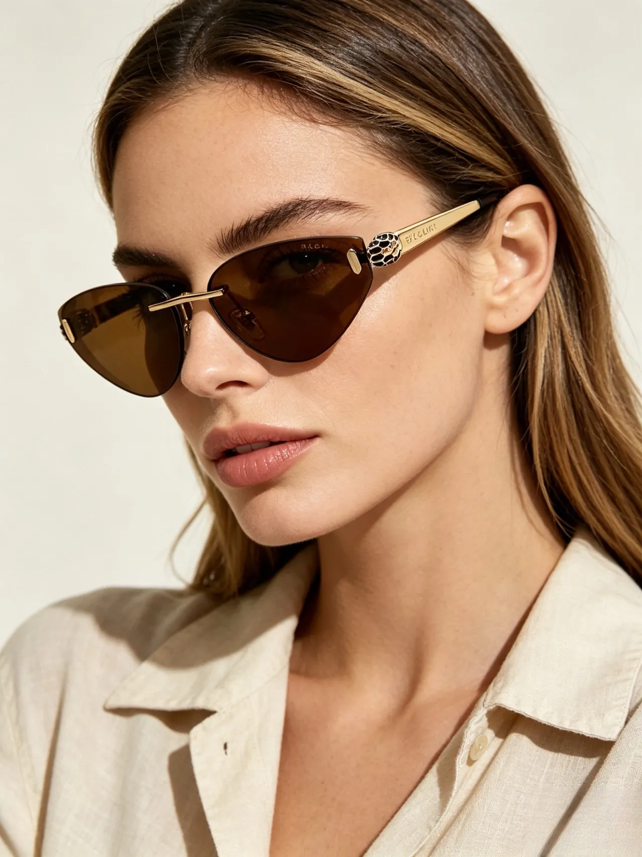Bvlgari Serpenti Cat-Eye نظارات شمسية ذهبية تدرج بني 9