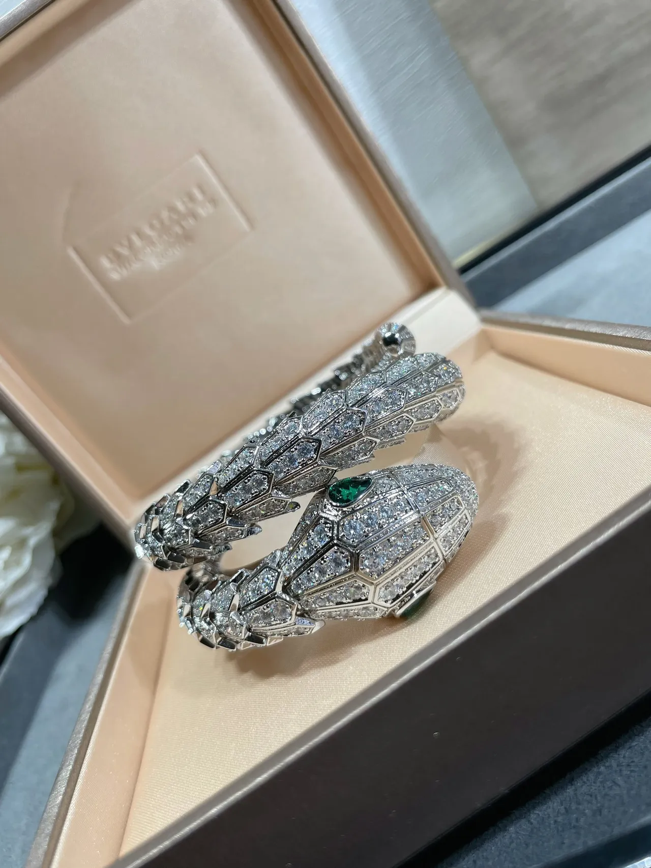 Bvlgari Serpenti Pavé Diamond and Emerald Snake Bracelet 2