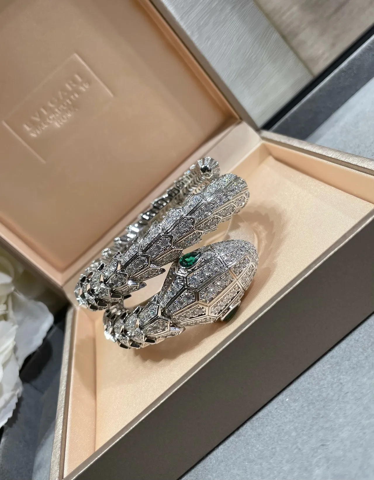 Bvlgari Serpenti Pavé Diamond and Emerald Snake Bracelet 3